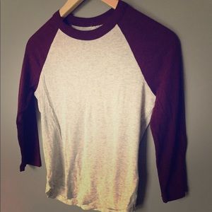 Maroon and white baseball shirt
